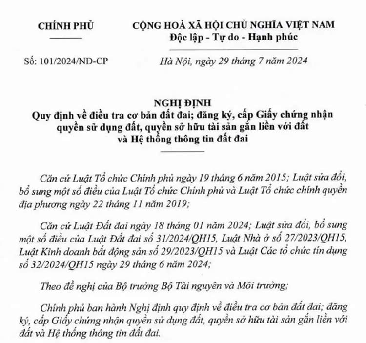 Đã có Nghị định 101/2024/NĐ-CP về cấp Sổ đỏ từ 01/8/2024