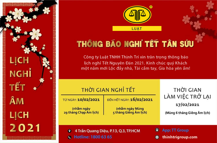 2021 LUNAR NEW YEAR HOLIDAY ANNOUNCEMENT OF THINH TRI LAW CO.,LTD